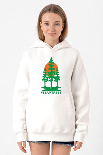 Tshirthane Mr Beast Team Trees bela muška majica sa kapuljačom i tri žice