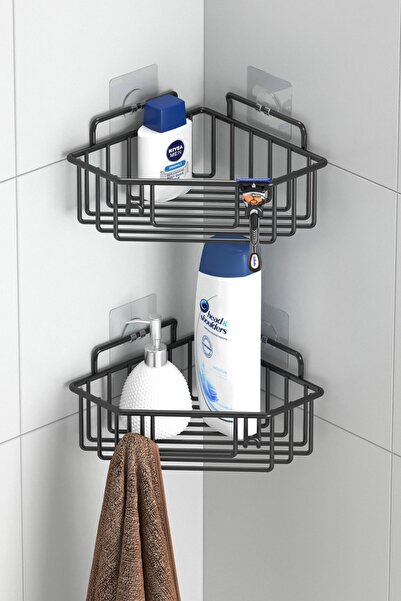 Tekno-tel Teknotel 2 τεμάχια γωνιακό ράφι μπάνιου με αυτοκόλλητους γάντζους, ...