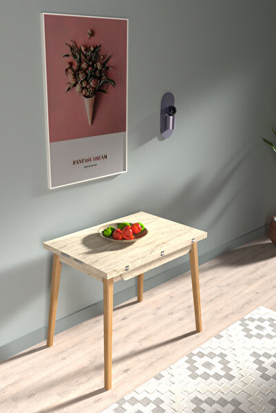 VİLİNZE Avanos Ahşap Ayaklı Katlanır Kanatlı Mdf Mutfak Masası - 60x90+60 (90...
