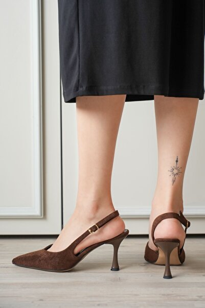MODAADAM Γυναικεία παπούτσια Eleni με λεπτό τακούνι - Καφέ-Σουέντ