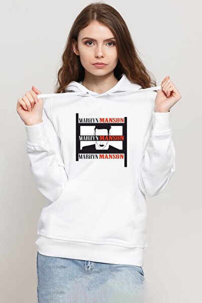 Tshirthane سويت شيرت بقلنسوة للنساء من مارلين مانسون ستوريدبورد باللون الأبيض