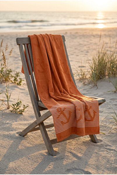 Menderes Home Βαμβακερή συλλογή Bukle Beach Towel Anchor Orange