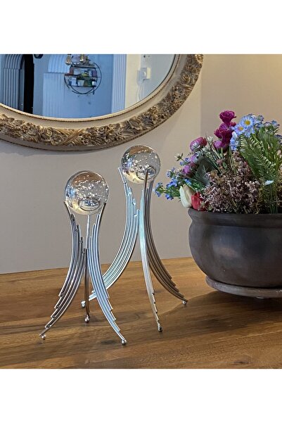 365GUNSERİSONU Krom Metalik Kaplama Metal 2'li Set Salon Angel Model Kristal ...