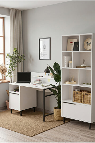 Robin Home Genç Çalışma Masası & Kitaplık 2'li set Beyaz Beyaz