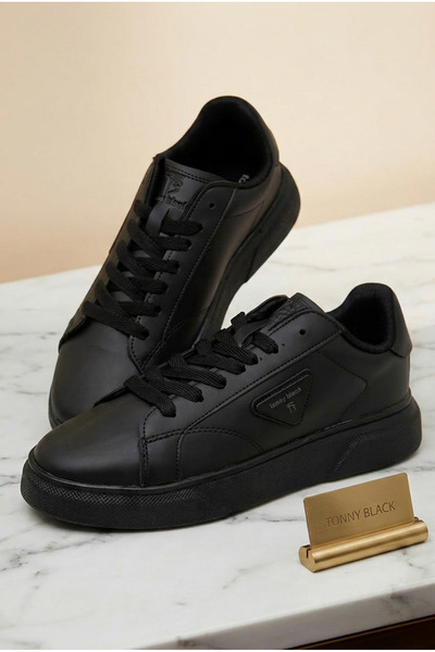 Tonny Black Ανδρικά μαύρα άνετα αθλητικά παπούτσια με κορδόνια και θερμική σόλα
