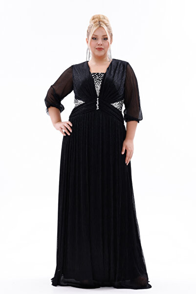 Silvery Chiffon Stone Embroidered Plus Size Evening Dress
