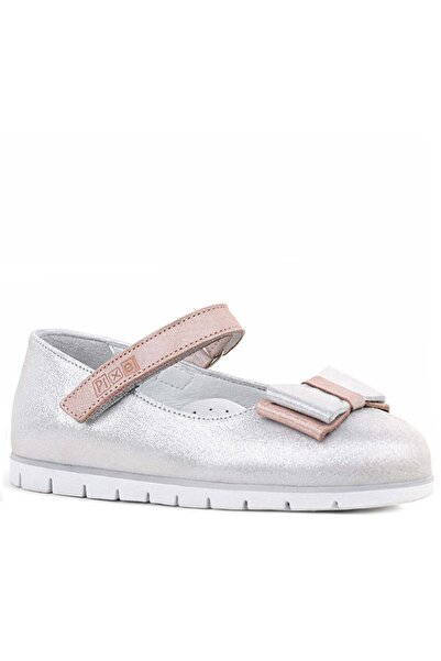 Rakerplus Genuine Leather Pixel Silver Powder Girls' Ballerina Shoes