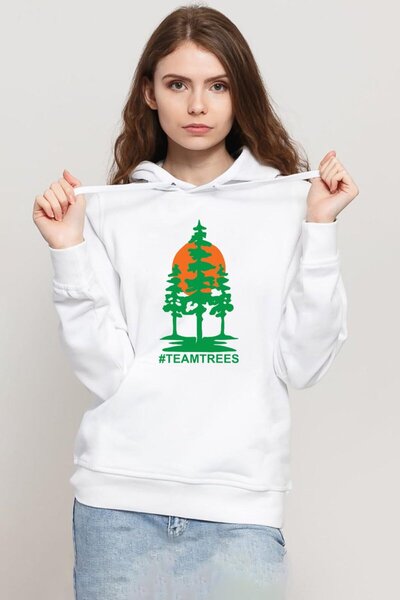 Tshirthane Mr Beast Team Trees bela muška majica sa kapuljačom i tri žice
