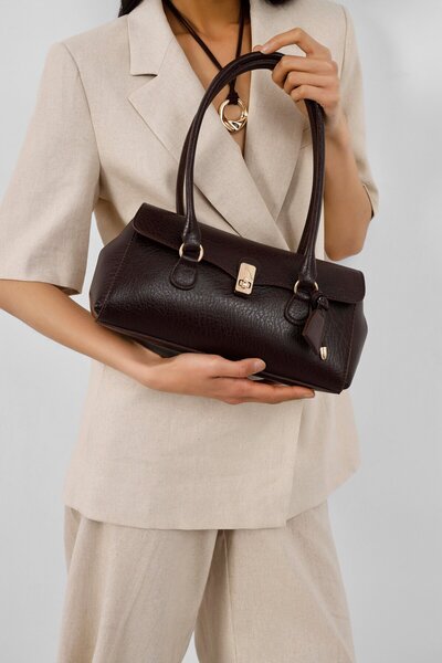 Shule Bags Τσάντα Lunera Vintage Baguette Καφέ Πικρό