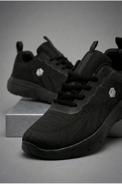 Tonny Black Ανδρικά μαύρα άνετα αθλητικά παπούτσια με κορδόνια που αναπνέουν