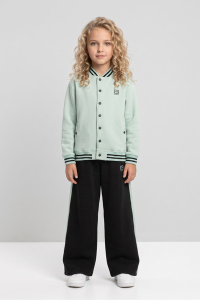 Black One Set de trening pentru fete cu guler de colegiu cu picioare largi