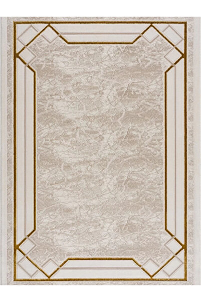 PetraHomeLiving Efsun Modern Salon Halısı Krem Gold Dekoratif Oturma Odası An...