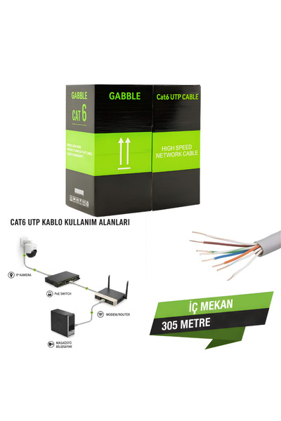 VOREX GABBLE Cat6 UTP 305 Metre İç Ortam Ethernet Ağ Kablosu Yüksek Hız
