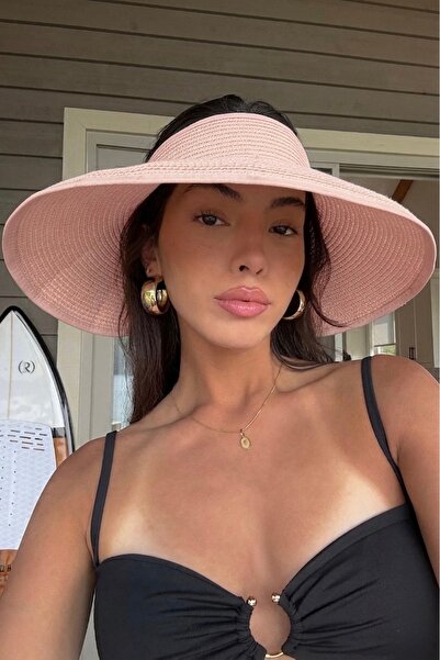 keisy Γυναικείο καπέλο με ψάθινο γείσο (χρώμα πούδρας)