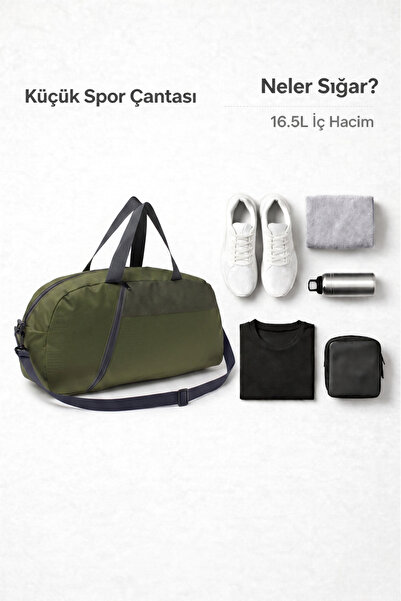 KAFF Μικρή αθλητική τσάντα ταξιδιού χειρός χακί με μπροστινή τσέπη και ρυθμιζ...