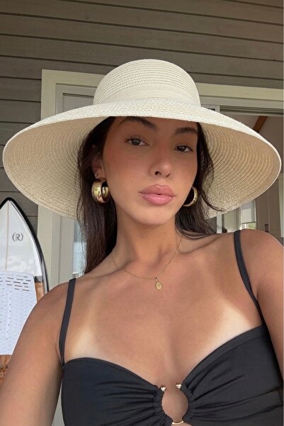 keisy Γυναικείο ψάθινο καπέλο με γείσο (κρεμ χρώμα)