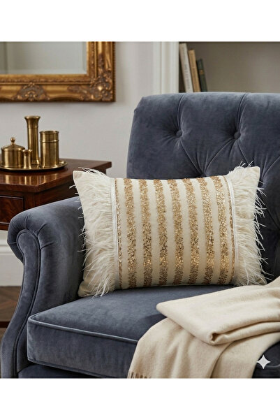 Gul.collection Krem Gold Pullu Kırlent Kılıfı
