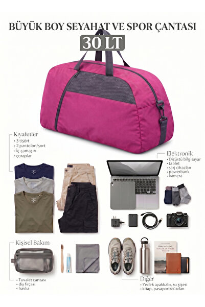 MUCCO Kaff Μεγάλη ροζ τσάντα ταξιδιού με μπροστινή τσέπη και ρυθμιζόμενο ιμάν...