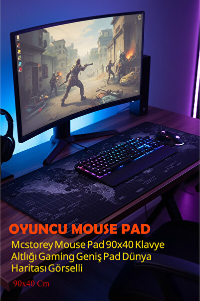 Mcstorey Mouse Pad 90X40 Keyboard Mat Gaming Wide Pad with World Map Image
