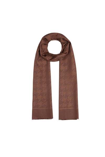 ipekevi Houndstooth Patterned Cotton Silk Shawl - Bitter Brown