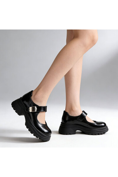 Tmall Pantofi sport damă, cu toc gros, din piele ecologică, P1289, negri