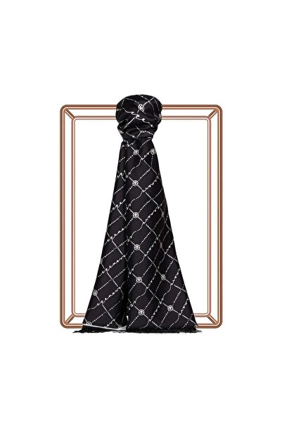 ipekevi Σάλι από μετάξι με σχέδια - Μονόγραμμα - Μαύρο και Λευκό