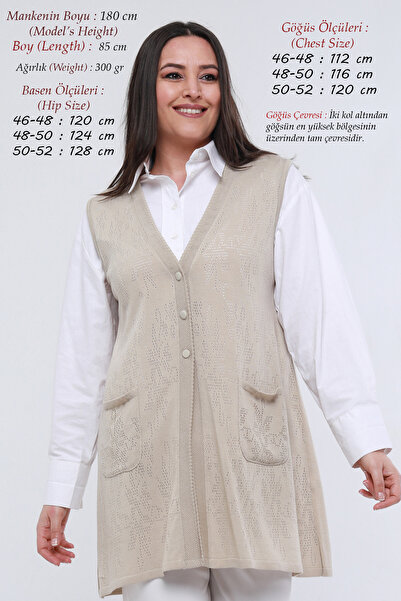 Laden Γιλέκο plus size - Εκρού - Μακρύ