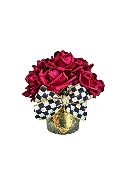 ROSES ATELIER 14 Güllü Mackenzie-Childs Kurdeleli Oda Kokusu Aranjman Bordo