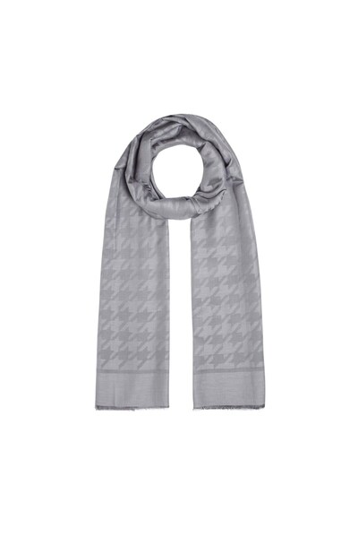 ipekevi Houndstooth Patterned Cotton Silk Shawl - Smoked