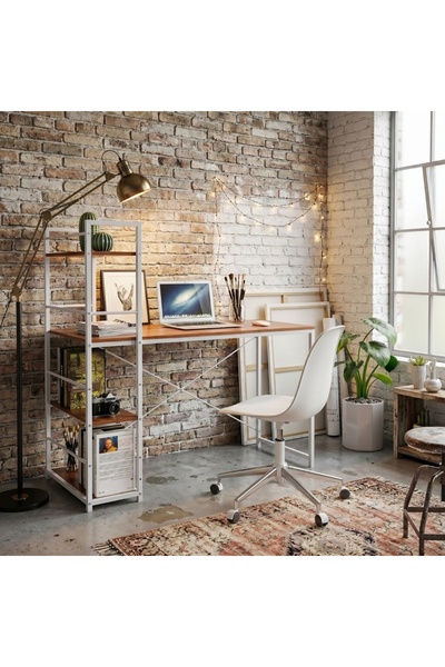 jumi Γραφείο υπολογιστή, Jumi, μελαμινική μοριοσανίδα, ατσάλι, 3 ράφια, λευκό...