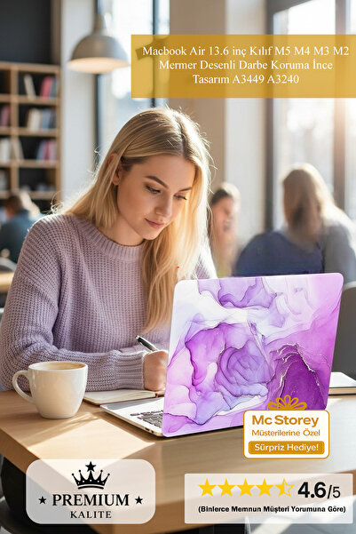 Mcstorey Macbook Air 13.6 inç Kılıf M5 M4 M3 M2 Mermer Desenli Darbe Koruma İ...
