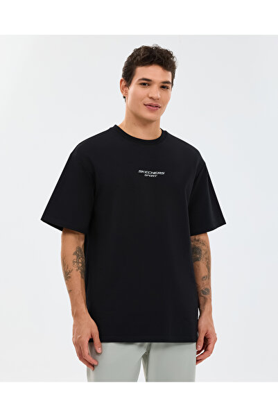 SKECHERS M Graphic Tee Reflect Logo Oversize T-Shirt Erkek Siyah Tshirt S2310...