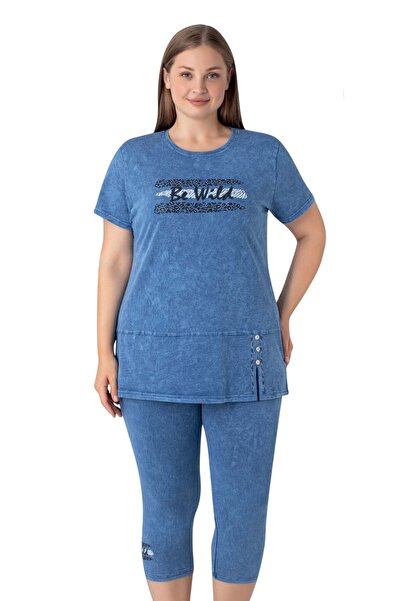 ROMEO LİFE Γυναικείο Σετ Κάπρι από Βαμβακερό Λύκρα σε Μεγάλο Μέγεθος / Ίντιγκ...