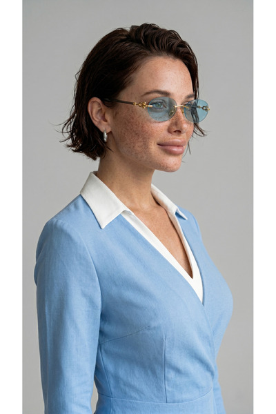 TomyHelf 3104D 602180 Uv400 Protected Blue Color Gold Detailed Women's Sunglasses