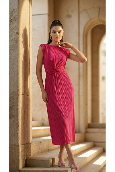 LAMİFUSTORE Πλισέ φόρεμα DANIEL με λεπτομέρεια στη μέση