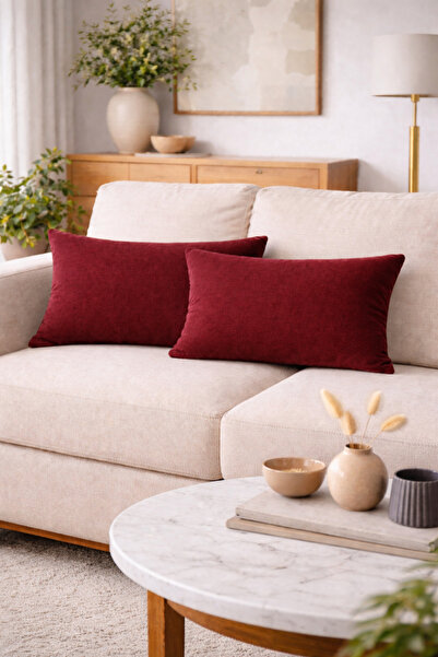 BURCIN HOME 30x50 Bordo Kırlent Kılıfı İkili Set Modern Soft Dekoratif Dikdör...