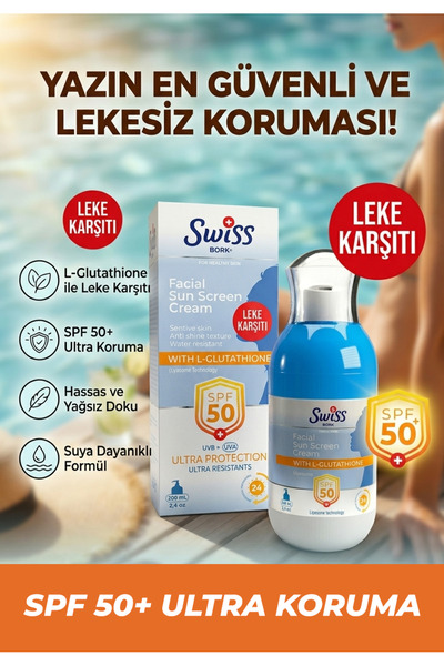Genel Markalar Swiss Bork SPF50+ Leke Karşıtı Yüz Güneş Kremi 100 ml | UVA UV...