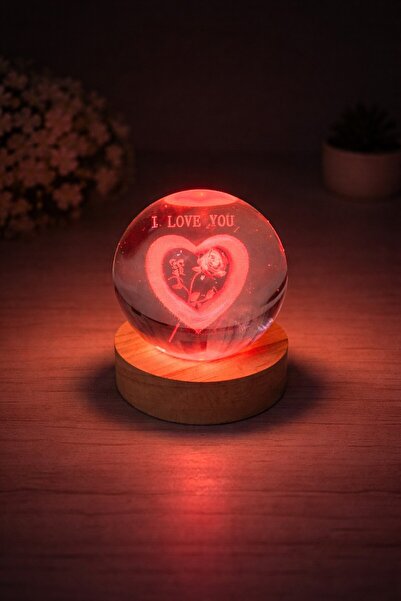 miraybutikhediyelikesya I Love You Tasarımlı RGB LED Işıklı Cam Küre Gece Lam...