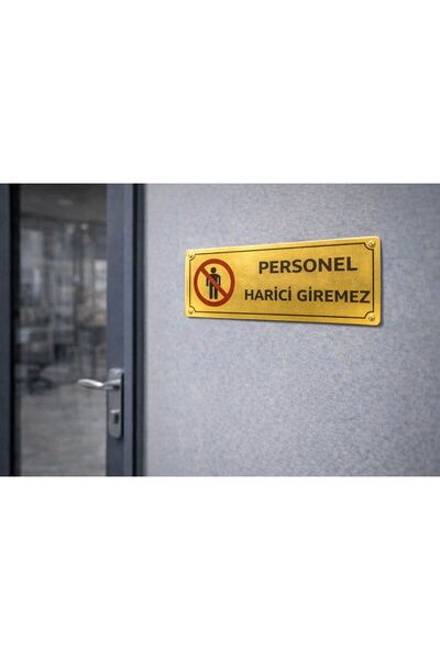 Outdoor One Staff Not Allowed External Entrance Gold Metal Warning Sign 7X20 cm