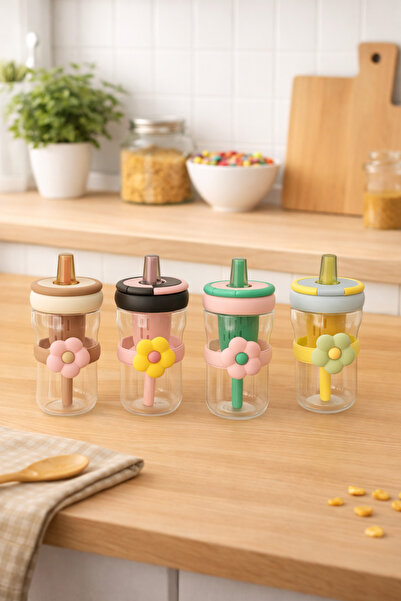 Chefstar ÇİÇEK DESENLİ PİPETLİ SU MATARASI – 550 ML