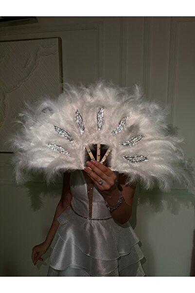 Bridal Luxe Feathered stone detailed bridal fan