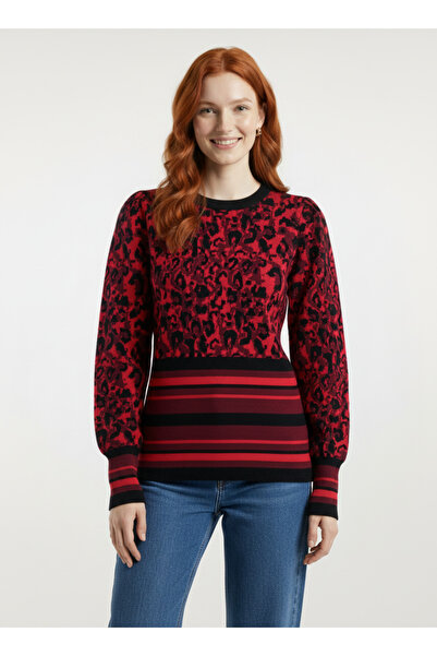 Neden Tekstil Γυναικεία πλεκτή μπλούζα με λεοπάρ σχέδιο και λεπτομέρεια ρίγες
