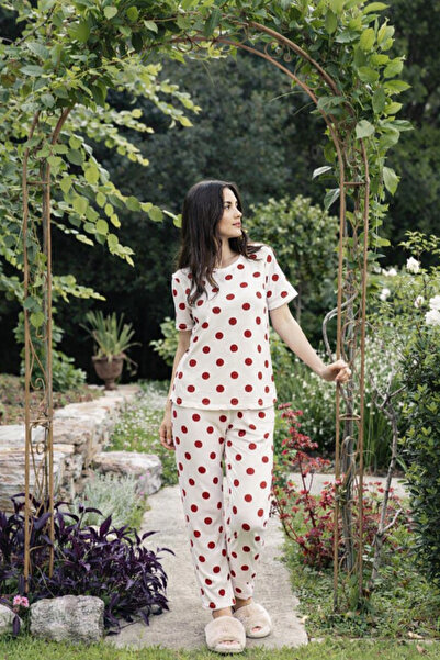 rindahomewear Γυναικείο σετ πιτζάμες με κοντό μανίκι με σχέδιο Milan πουά