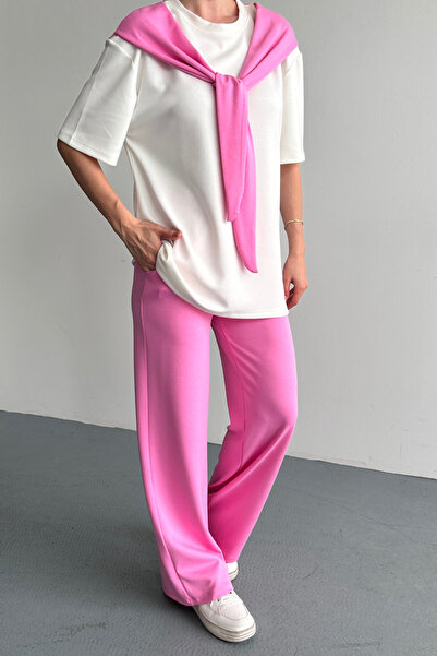 Balenbi Γυναικείο σετ φόρμας με κοντό μανίκι και φουλάρι από ύφασμα Modal 1208