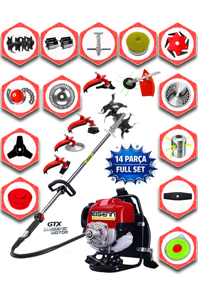 EISEnn German ECH 500 14 Parça Full Set Sırt Tipi Ot Çim Biçme Tırpanı+Toprak...