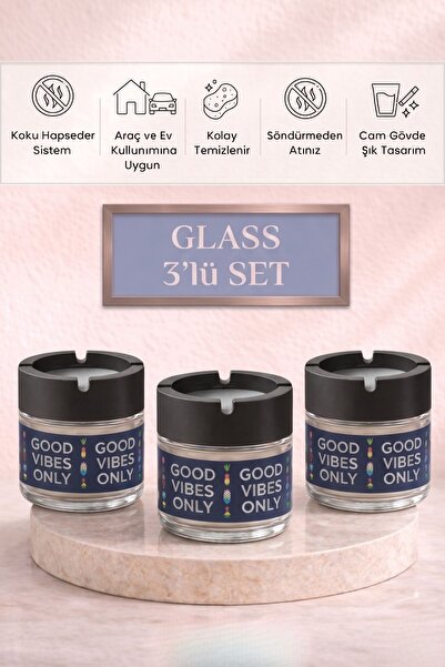 GLUS Σετ 3 τεμαχίων Good Vibes, άοσμο τασάκι |   Χωρίς καπνό |   Διακοσμητικό...