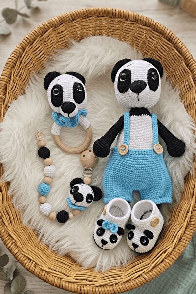 kelebeginruyasihobievi Amigurumi Yenidoğan Uyku Arkadaşı Panda , Çıngırak ve ...