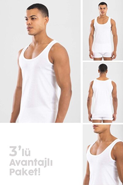 BAYKAR Men's Cotton Slim Fit Plain Classic Ribbed Undershirt 3 Pack White