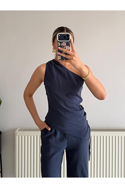 Güneş Σετ Ασύμμετρης Μπλούζας με Έναν Ώμο & Παντελόνι Παλάτσο – Cles Couture