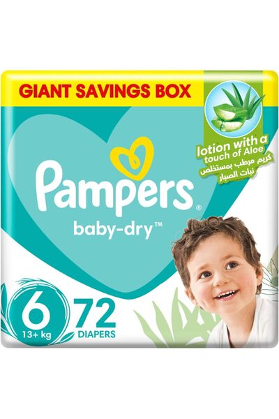 Pampers الصبار، مقاس 6، كبير، 13+ كجم، صندوق عملاق، 72 حفاضة مغلفة بشريط لاصق